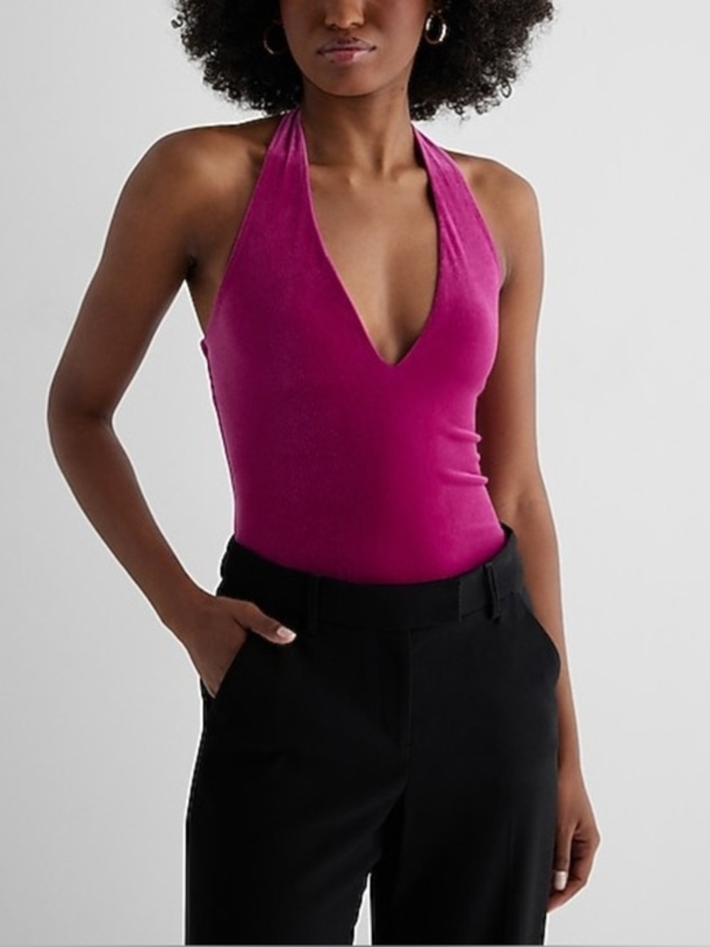 NWT Express Body Contour Velvet Deep V-Neck Halter Bodysuit S​